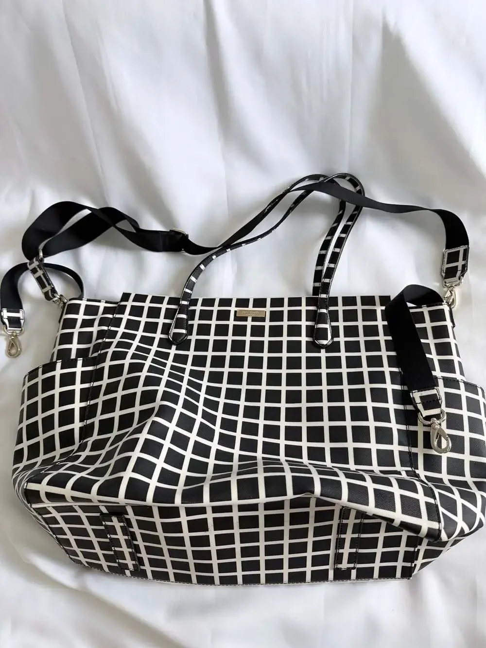 Kate Spade New York Black and White Grid Pattern Diaper/Weekender Bag